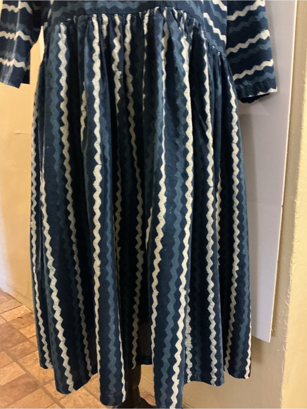 Indophilia Blue White Cotton Midi Dress Size 47 Approx 2X 18W - Picture 10 of 10